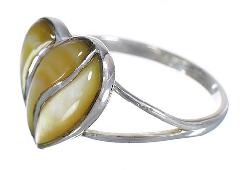 Southwestern Yellow Mother Of Pearl And Sterling Silver Heart Ring Size 6-3/4 WX66985